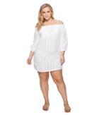 Lauren Ralph Lauren Plus Size Dobby Smocked Off The Shoulder Tunic Cover-up (white) Women's Swimwear