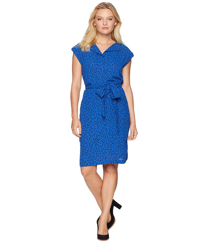 Anne Klein Shirtdress With Open Collar (cezanne Blue/black) Women's Dress