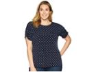 Vince Camuto Specialty Size Plus Size Ruched Sleeve Romantic Dots Top (classic Navy) Women's Clothing