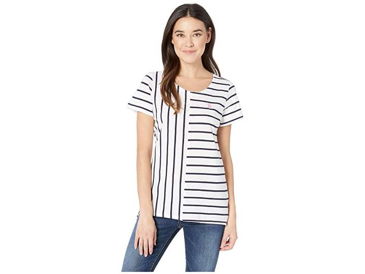 U.s. Polo Assn. Stripe Mix Tee (optic White) Women's Clothing