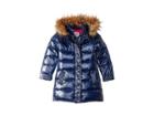 Appaman Kids Long Down Coat With Faux Fur Hood (toddler/little Kids/big Kids) (sparkle Navy) Girl's Coat