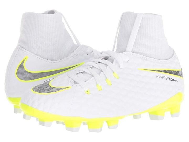 Nike Kids Jr. Hypervenom Phantom 3 Academy Dynamic Fit Fg Soccer (little Kid/big Kid) (white/metallic Cool Grey/volt/metallic Cool Grey) Kids Shoes