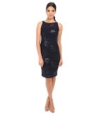 Adrianna Papell Sequin Embroidered Floral Sheath (navy) Women's Dress