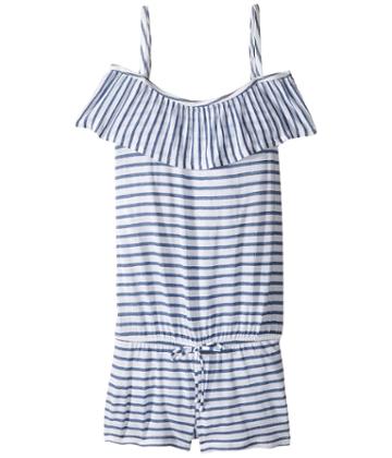 Splendid Littles Chambray All Day Off The Shoulder Romper Cover-up (big Kids) (blue) Girl's Swimsuits One Piece
