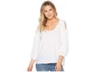 Michael Stars Supima(r) Cotton Slub 3/4 Puff Sleeve Soft V-neck (white) Women's Clothing