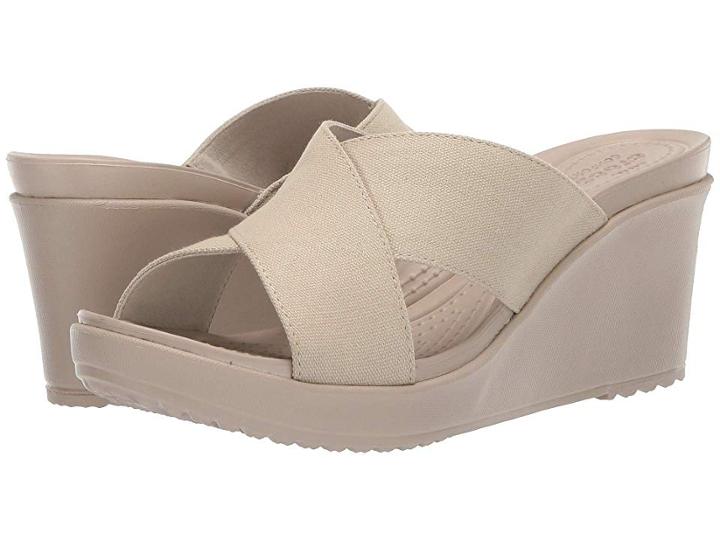 Crocs Leigh Ii Cross Strap Wedge (oyster/cobblestone) Women's Wedge Shoes