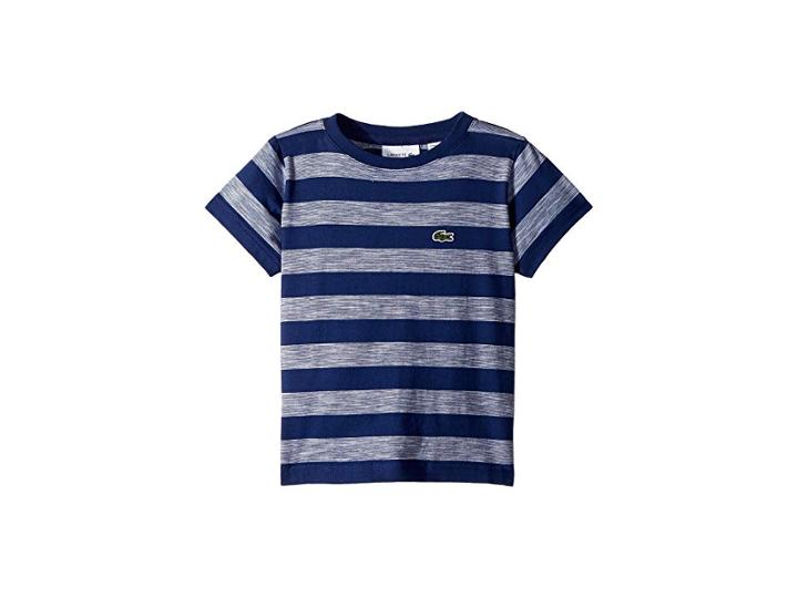 Lacoste Kids Short Sleeve Striped Jersey T-shirt (toddler/little Kids/big Kids) (maritime/white) Boy's Clothing