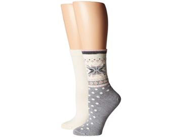 Hue Fair Isle Boot Socks 2-pair Pack (light Charcoal Heather) Women's Crew Cut Socks Shoes