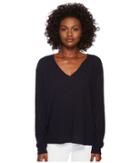 Three Dots Eco Knit Long Sleeve V-neck W/ Side Slits (night Iris) Women's Long Sleeve Pullover