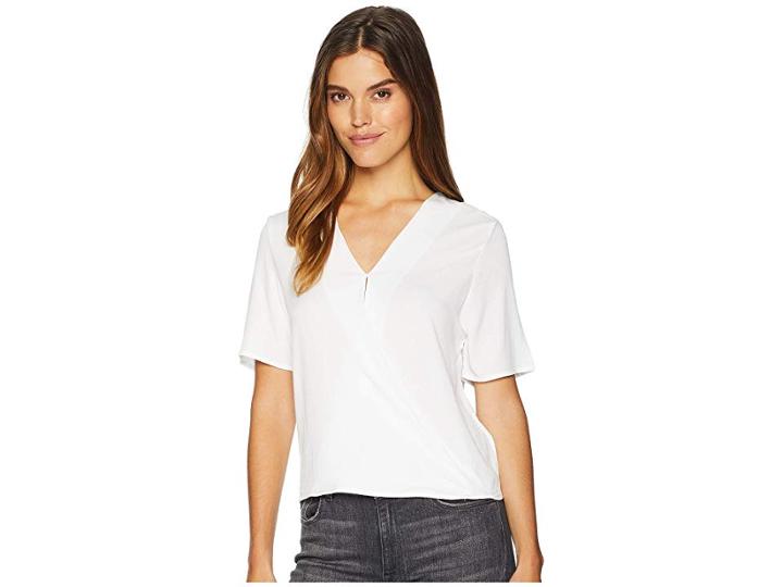 Michael Stars Rylie Rayon Short Sleeve Surplice Top (white) Women's Clothing