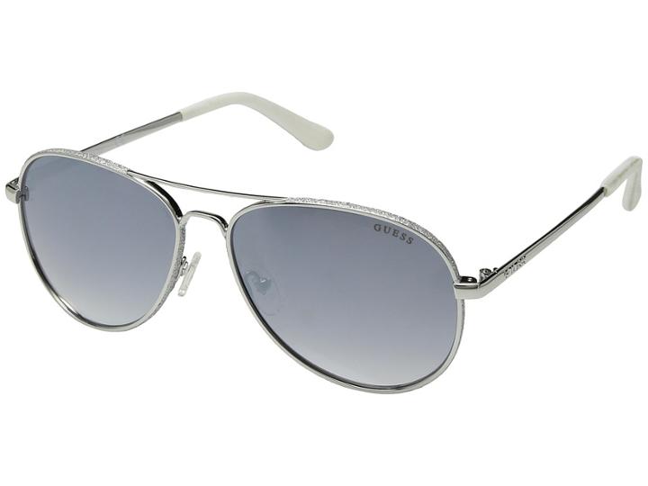 Guess Gu7555 (shiny Light Nickeltin/gradient Blue) Fashion Sunglasses