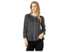 Lucky Brand Button Front Top (black Multi) Women's Long Sleeve Button Up