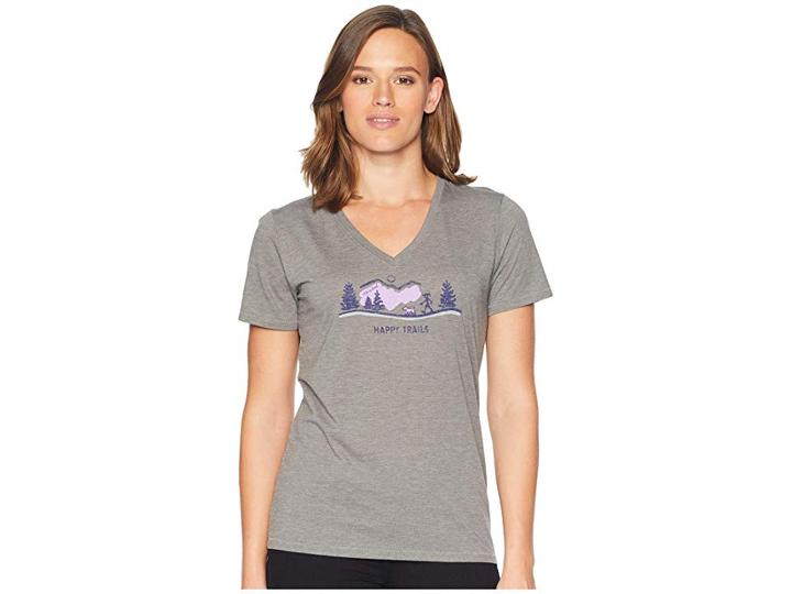 Life Is Good Happy Trails Vista Cool Vee (slate Gray) Women's T Shirt