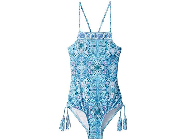 Seafolly Kids Gypsy Dream High Neck Tank One-piece (little Kids/big Kids) (aqua Sky) Girl's Swimsuits One Piece