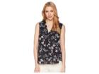 Vince Camuto Sleeveless Botanical Floral V-neck Blouse (rich Black) Women's Blouse