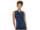 Tommy Hilfiger Floral Print Knot Neck Knit Top (indigo Multi) Women's Clothing