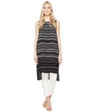 Vince Camuto Sleeveless Pebble Stripe Tunic With Side Slits (rich Black) Women's Blouse