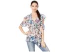 Juicy Couture Sw Wildflower Print Mix Wrap Top (eggshell/sweat Cornflower) Women's Clothing