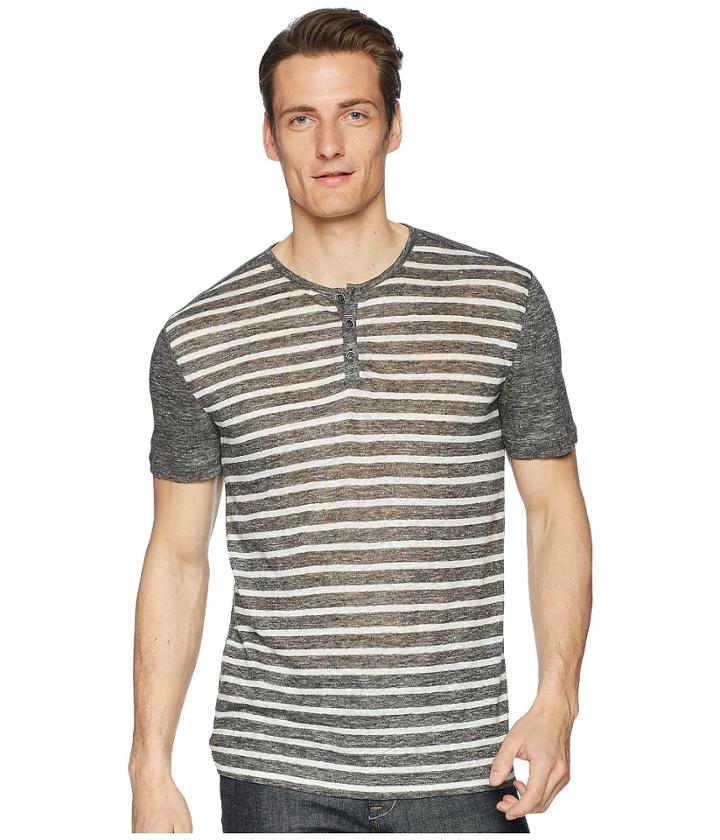 John Varvatos Collection Short Sleeve Stripe Henley K2266u1 (charcoal Heather) Men's Short Sleeve Pullover