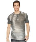 John Varvatos Collection Short Sleeve Stripe Henley K2266u1 (charcoal Heather) Men's Short Sleeve Pullover