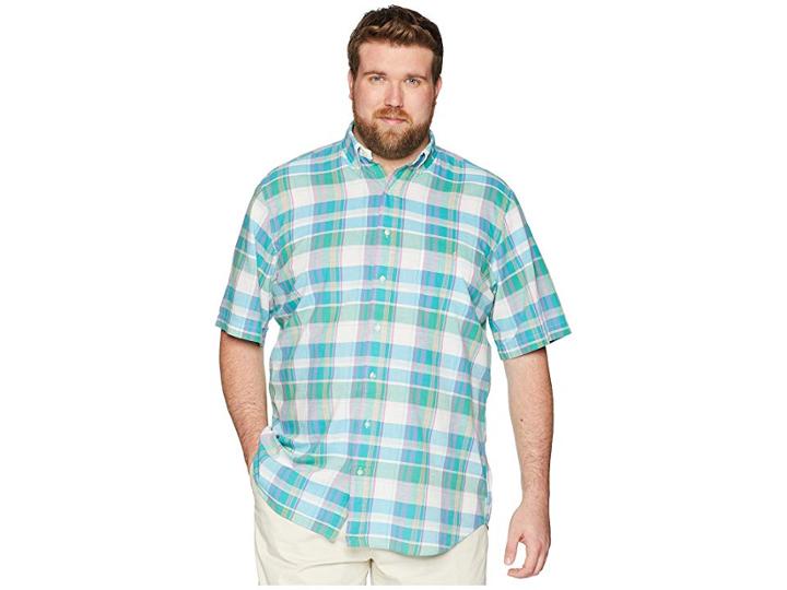Polo Ralph Lauren Big Tall Madras Short Sleeve Sport Shirt (turquoise/green) Men's Clothing