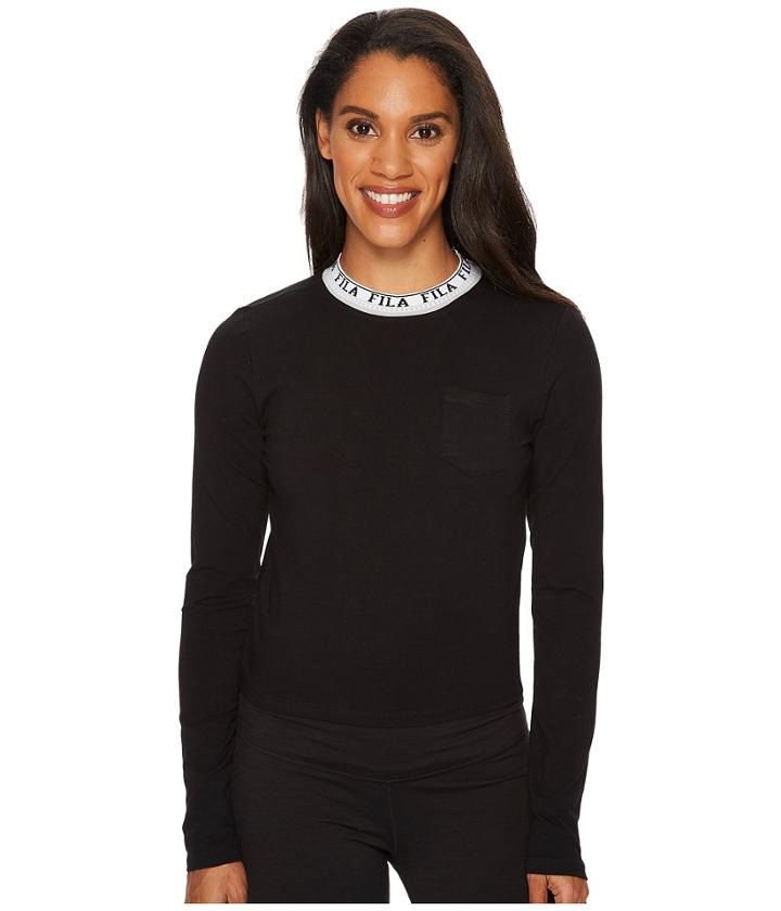 Fila Rebecca Long Sleeve Top (black/white/silver Dollar) Women's Clothing