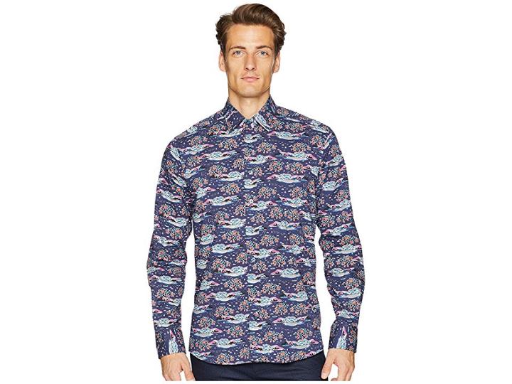 Etro New Warrant Mountainscape Shirt (navy) Men's Clothing
