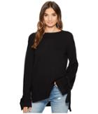 1.state Long Sleeve Crewneck Sweater W/ Sleeves Cuff Ties (rich Black) Women's Sweater