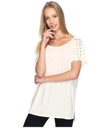 Nydj Greenwich Lace-up Sleeve Tee (natural) Women's T Shirt