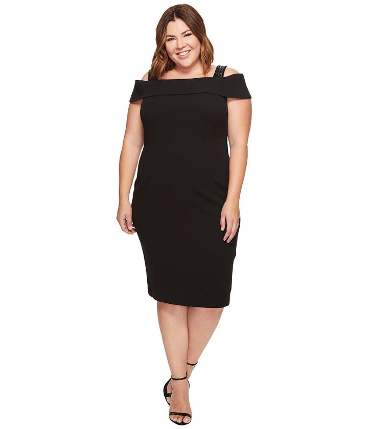 Adrianna Papell Plus Size Crepe Off-the-shoulder Cocktail Dress (black) Women's Dress