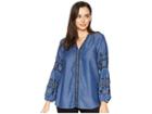 Scully Brynn Embroidered Sleeve Blouse (blue) Women's Blouse