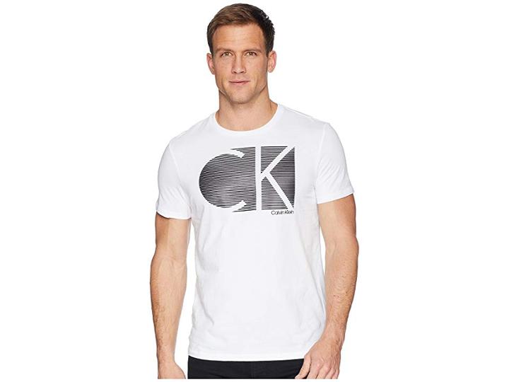 Calvin Klein Short Sleeve Ck Stripe Logo Tee (standard White) Men's T Shirt