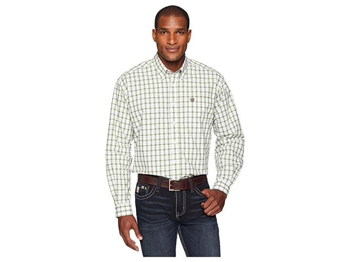 Cinch Long Sleeve Plain Weave Plaid (white 9) Men's Long Sleeve Button Up