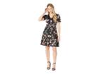 London Times Puff Sleeve Fit Flare Dress (black/coral) Women's Dress