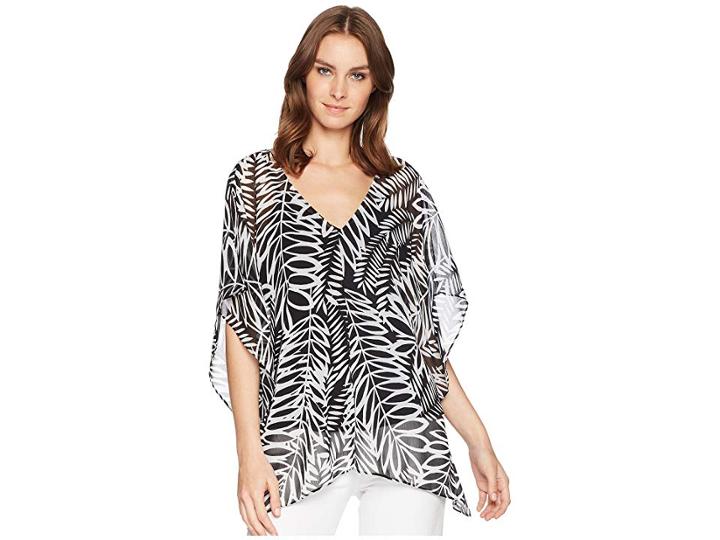 Nydj Chiffon Caftan Popover (twentynine Palms Black) Women's Clothing