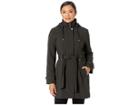 Via Spiga Stand Collar Belted Fleece Lined Raincoat (black) Women's Coat