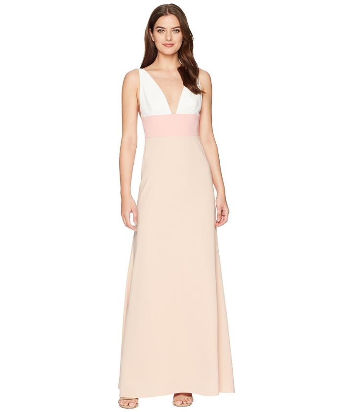 Jill Jill Stuart V-neck Color Block Gown (cream/pink/rose) Women's Dress
