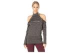 Bebe Mock Neck Grommet Cold Shoulder (black/rose Gold) Women's Long Sleeve Pullover