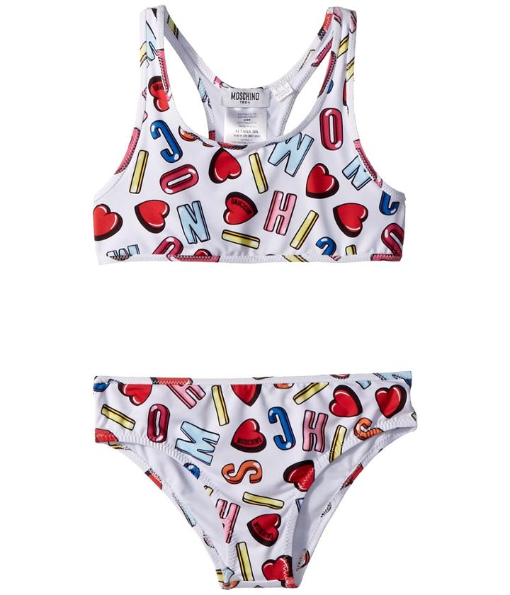 Moschino Kids All Over Logo Heart Print Two-piece Bathing Suit (big Kids) (multi) Girl's Suits Sets