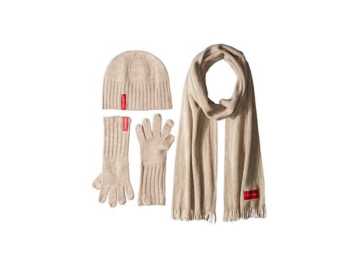 Calvin Klein Three-piece Basic Set (heathered Almond) Beanies