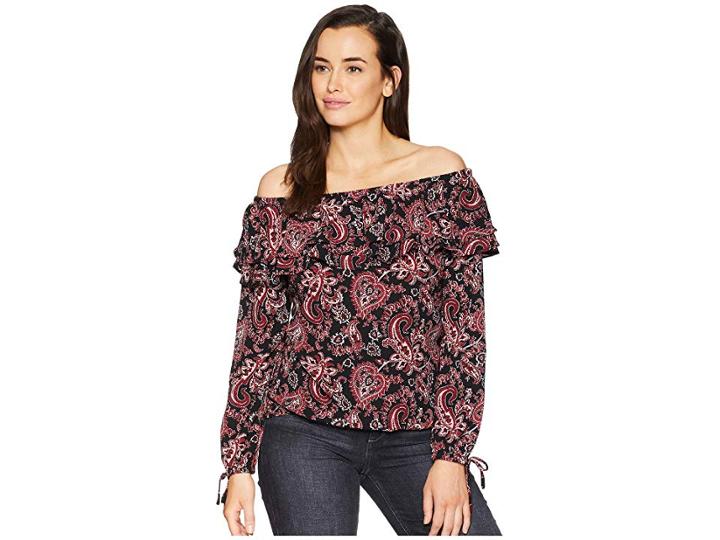 Michael Michael Kors Sweetheart Ruffle Blouse (black/maroon) Women's Blouse