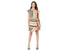 Eci Flutter Sleeve Striped Faux Wrap Dress (beige/red) Women's Dress