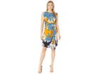 London Times Matte Jersey Twin Print Asymmetrical Hem Dress (yellow/blue) Women's Dress