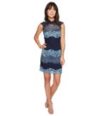 Laundry By Shelli Segal Mock Neck Lace Shift Dress (denim Blue) Women's Dress