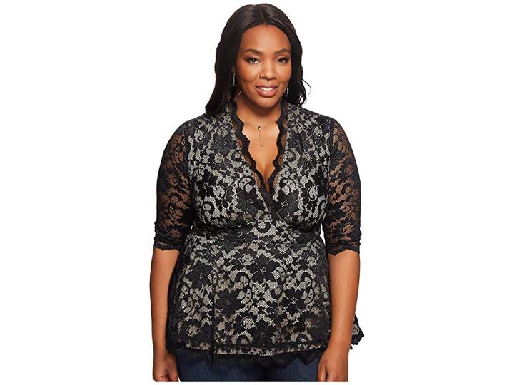 Kiyonna Linden Lace Top (black/nude) Women's Blouse