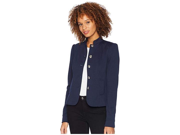 Tommy Hilfiger Stand Collar Button Front Jacket (midnight) Women's Coat