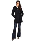 Jessica Simpson Braided Wool Duffle Coat With Hood (navy) Women's Coat