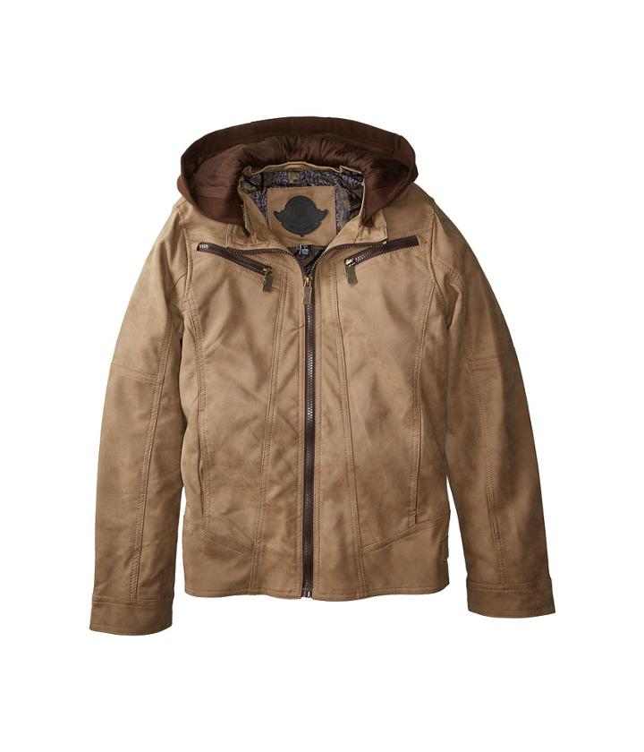 Urban Republic Kids Victor Pu Suede Biker Jacket W/ Fleece Hoodie (little Kids/big Kids) (saddle Brown) Boy's Coat