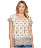 Lucky Brand Plus Size Border Print Top (natural Multi) Women's Short Sleeve Pullover