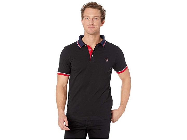 U.s. Polo Assn. Slim Fit Contrast Pique Polo (black) Men's Clothing